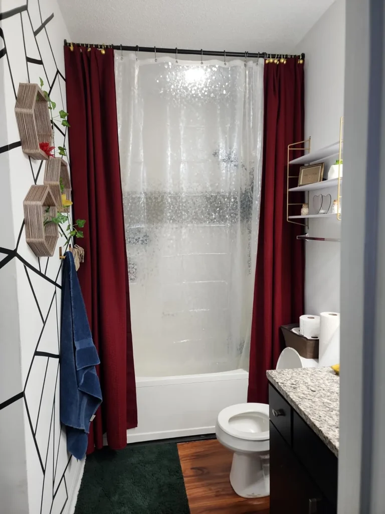 A heavy-duty shower liner curtain to prevent water leakage outside shower curtain.